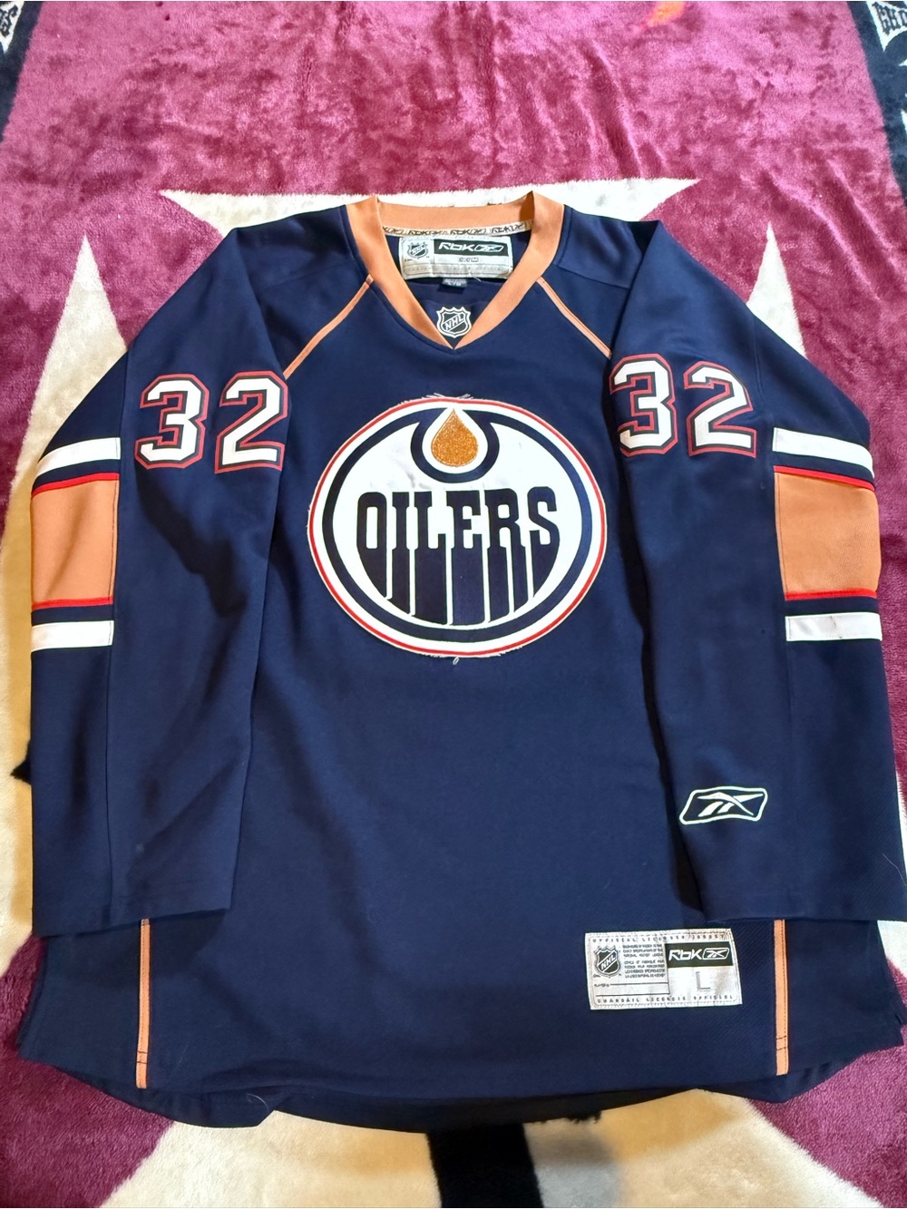 Reebok Navy and Orange Edmonton Oilers “Garon” Hockey Jersey